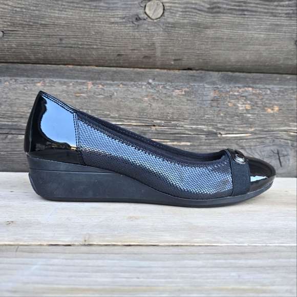 Anne Klein Sport Shoes - Anne Klein Sport Bisa Shimmer Black Capped Toe, Comfort Wedge Pump. WMS 7.5M